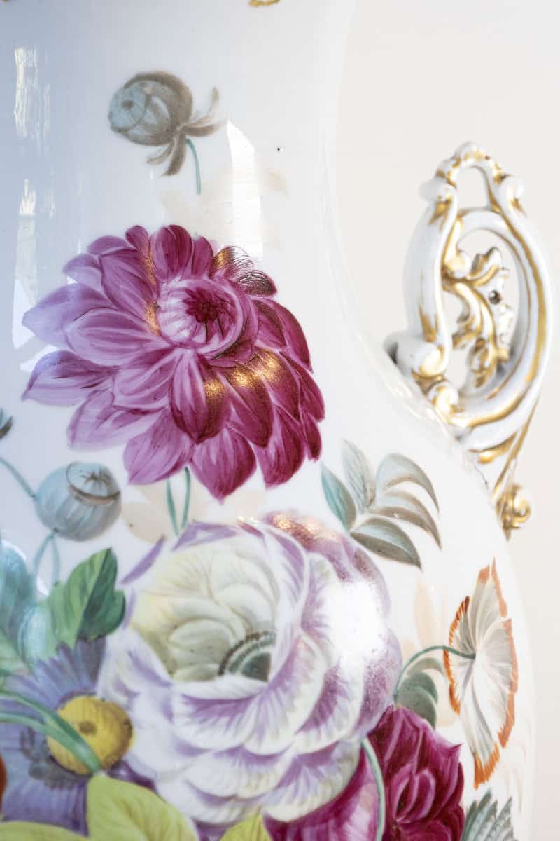 French Napoleon III 19th Century Hand-Painted Porcelain Vase with Floral Décor - JAA