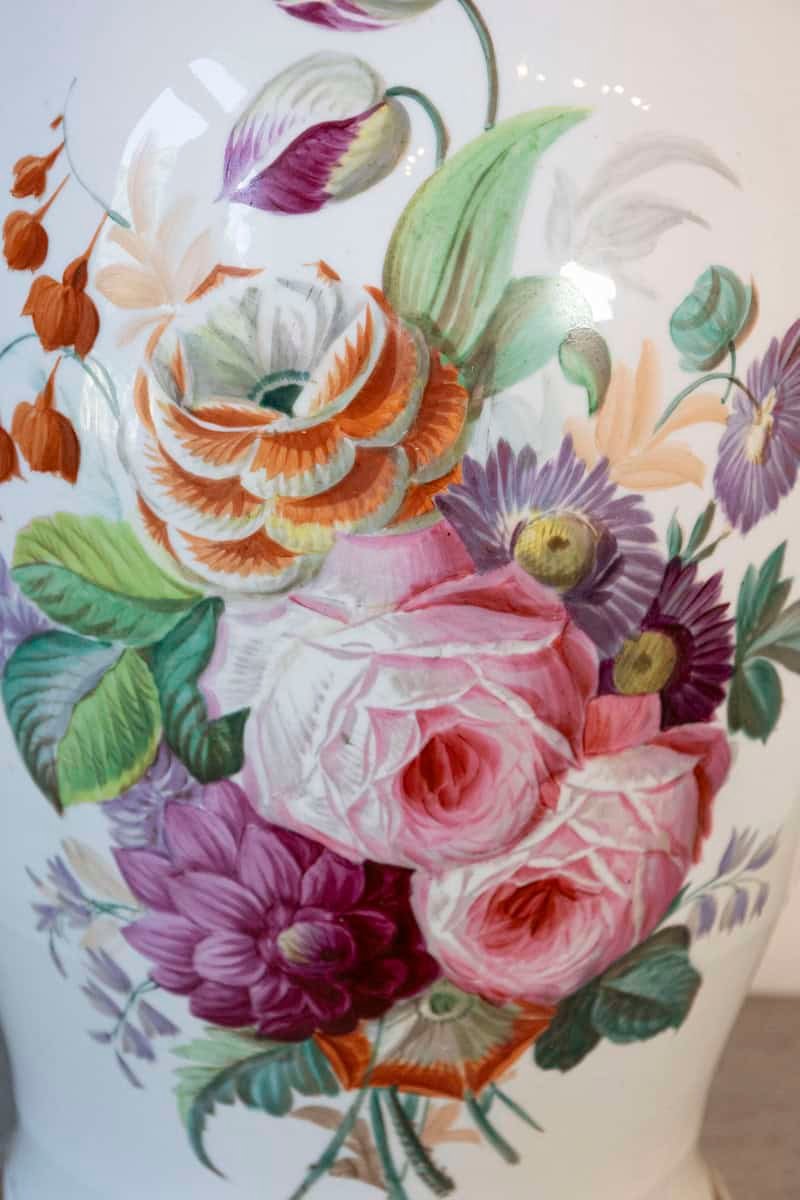 French Napoleon III 19th Century Hand-Painted Porcelain Vase with Floral Décor - JAA