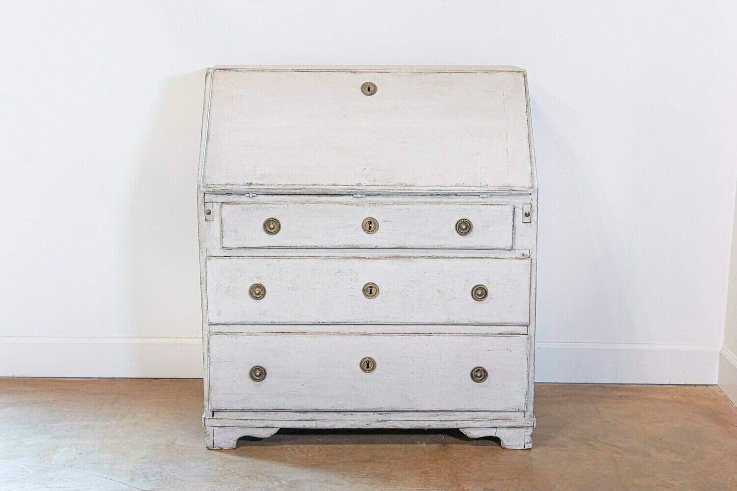 Swedish Gustavian Period 1790s Painted Slant Front Secretary with Three Drawers - JAA