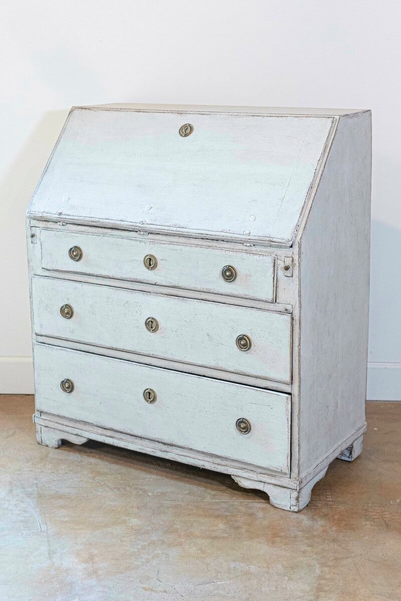 Swedish Gustavian Period 1790s Painted Slant Front Secretary with Three Drawers - JAA