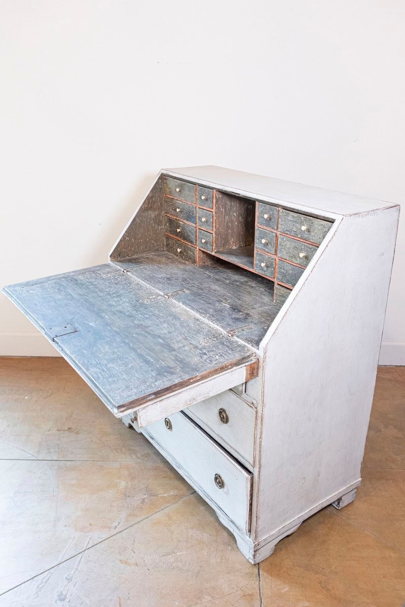Swedish Gustavian Period 1790s Painted Slant Front Secretary with Three Drawers - JAA