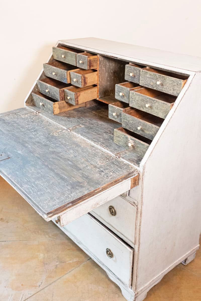 Swedish Gustavian Period 1790s Painted Slant Front Secretary with Three Drawers - JAA