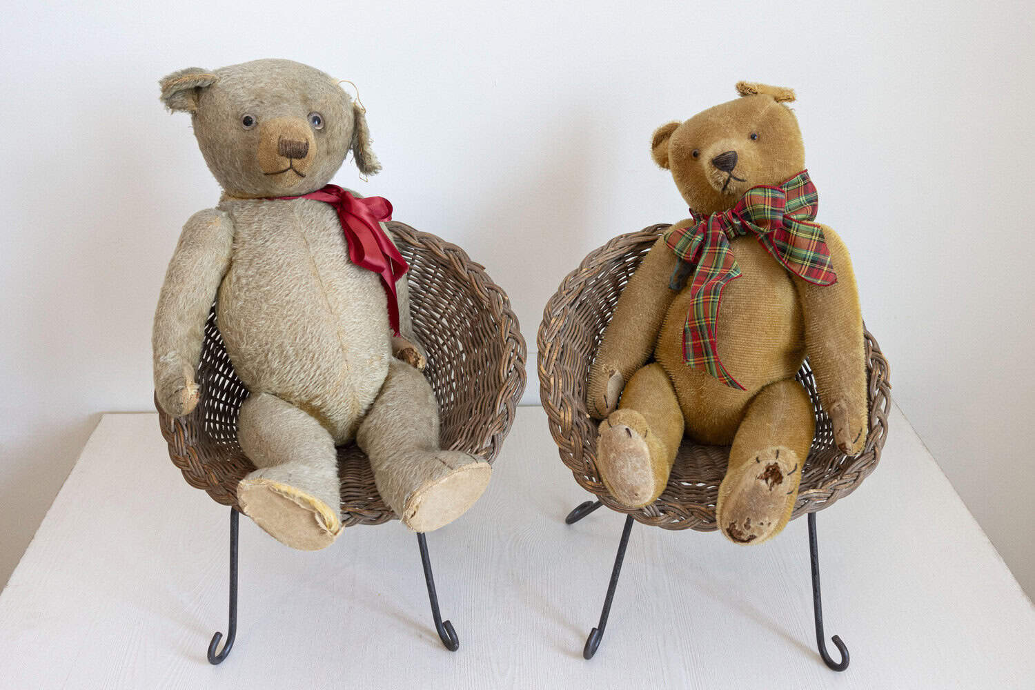 Antique American Teddy Bears with Ribbons Sitting in Wicker Chairs, Priced Each - JAA