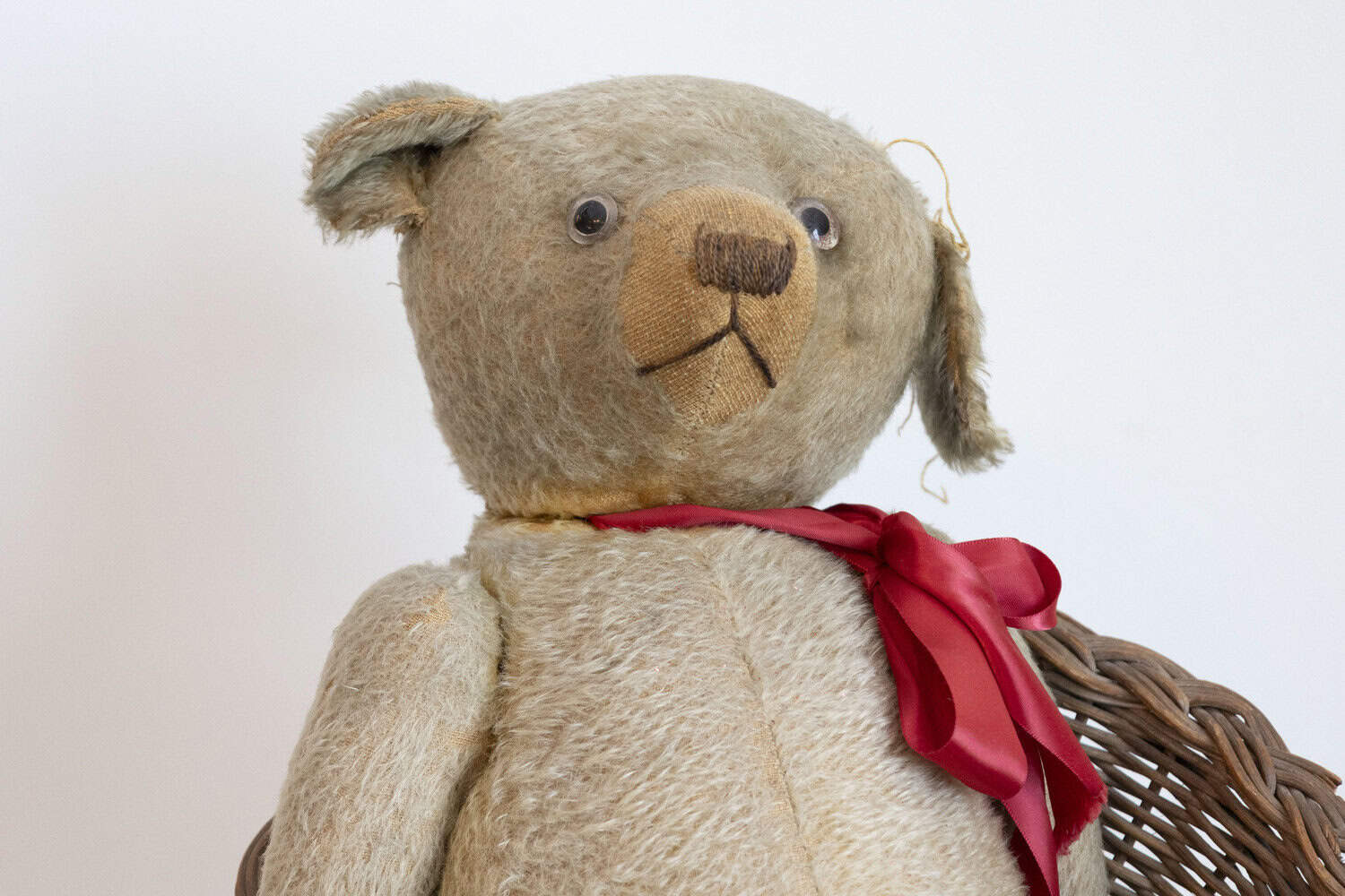 Antique American Teddy Bears with Ribbons Sitting in Wicker Chairs, Priced Each - JAA