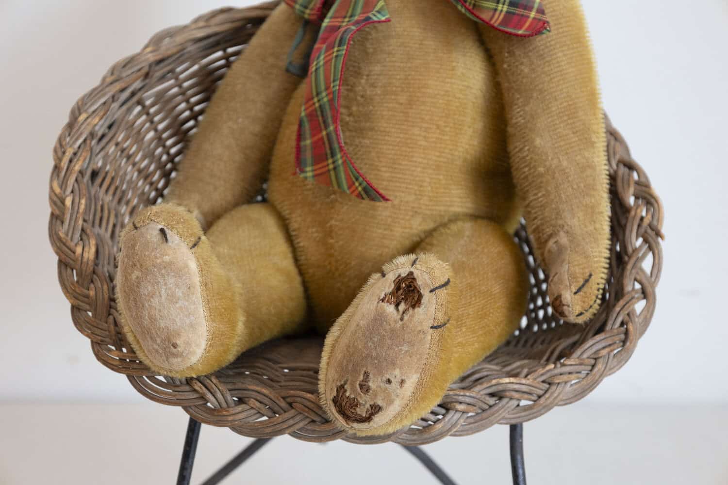 Antique American Teddy Bears with Ribbons Sitting in Wicker Chairs, Priced Each - JAA
