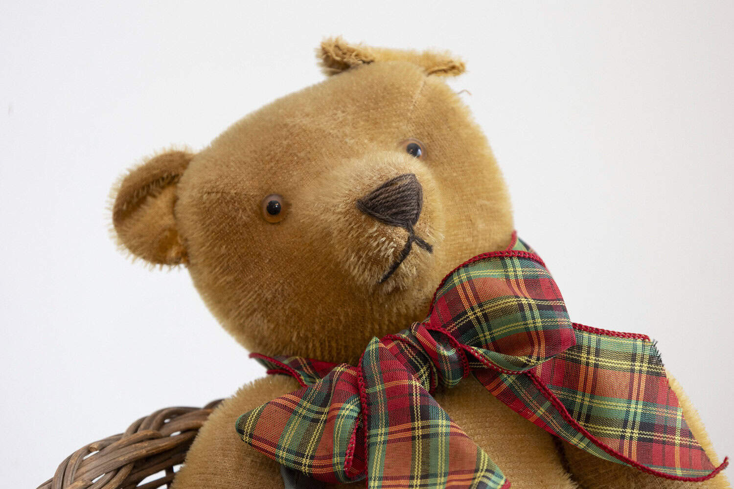 Antique American Teddy Bears with Ribbons Sitting in Wicker Chairs, Priced Each - JAA