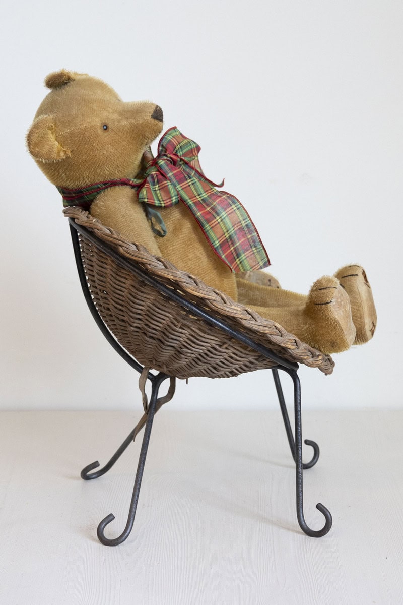 Antique American Teddy Bears with Ribbons Sitting in Wicker Chairs, Priced Each - JAA