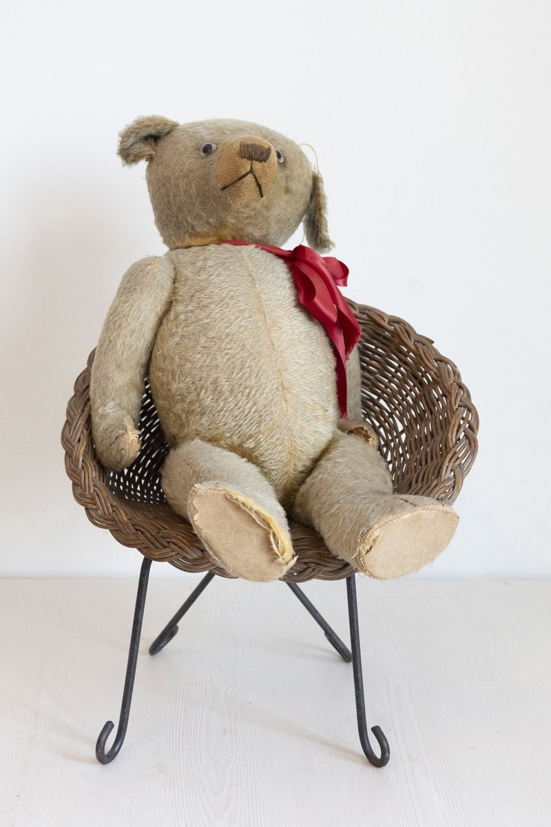 Antique American Teddy Bears with Ribbons Sitting in Wicker Chairs, Priced Each - JAA