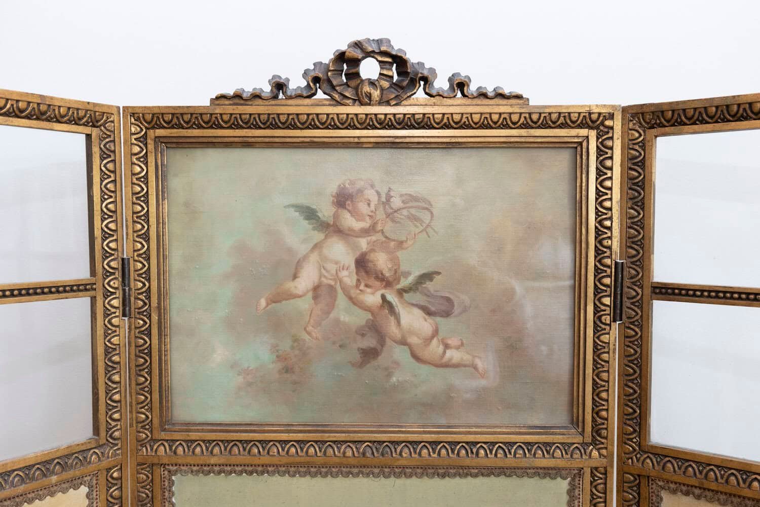 French Renaissance Revival Folding Three-Panel Screen with Hand-Painted Motifs - JAA