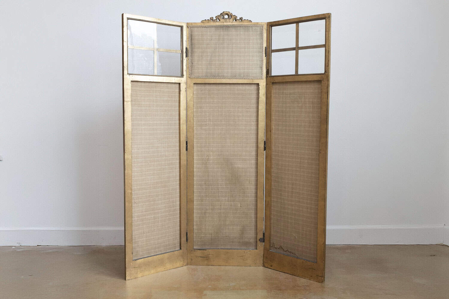 French Renaissance Revival Folding Three-Panel Screen with Hand-Painted Motifs - JAA