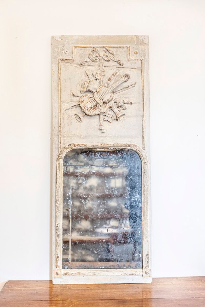 French Louis XVI Period 1790s Trumeau Mirror with Carved Liberal Arts Allegory - JAA