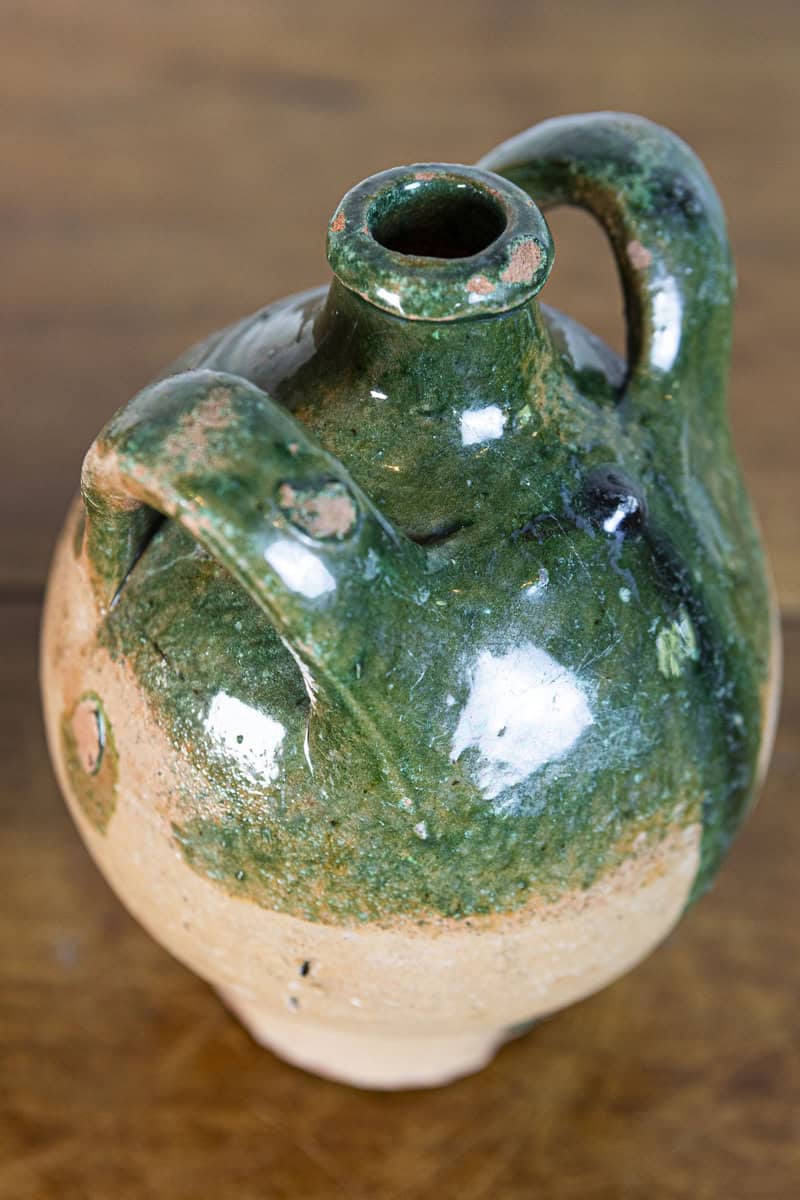 French Provincial Napoléon III Era Green Glazed Pottery Jugs, Circa 1850 - JAA