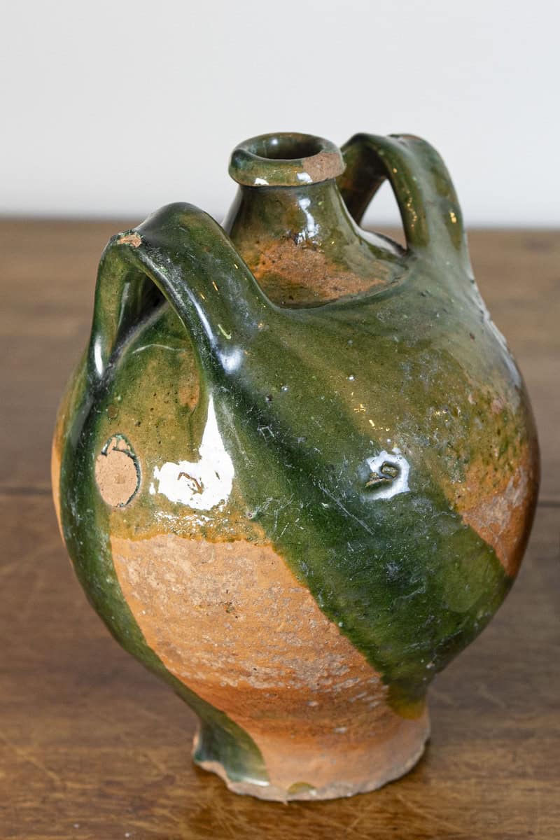 French Provincial Napoléon III Era Green Glazed Pottery Jugs, Circa 1850 - JAA