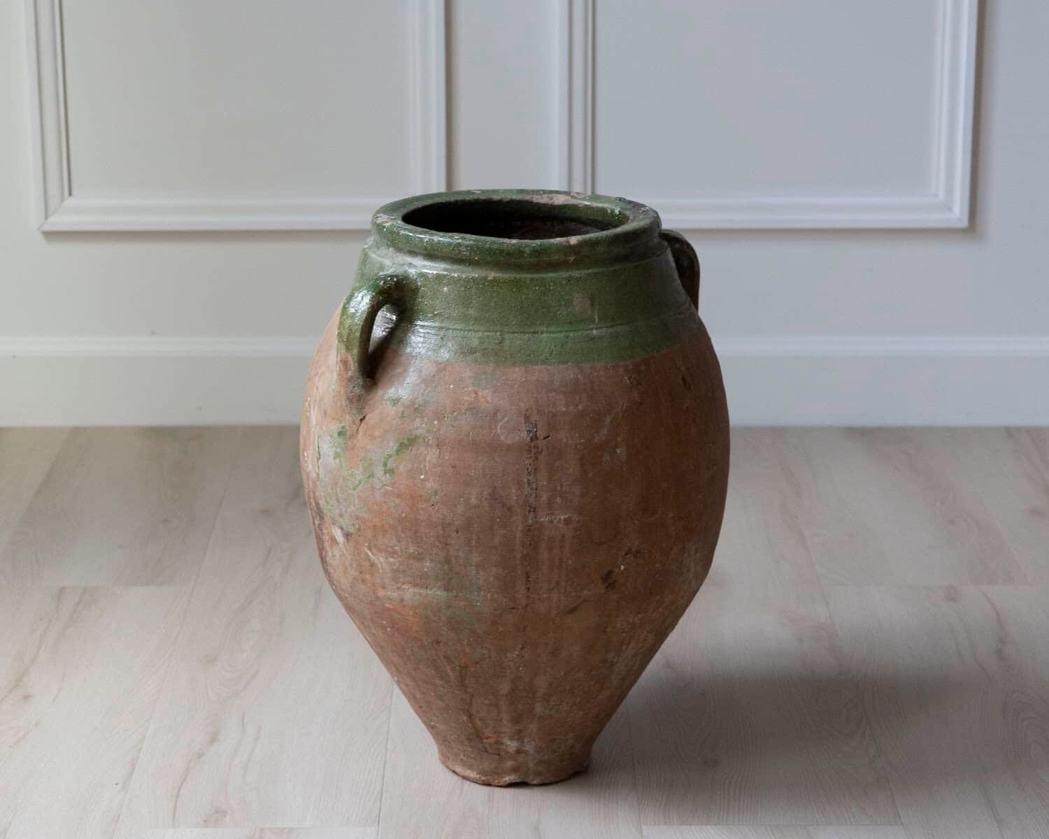 Mediterranean Terracotta Jar with Green Glazed Rim, 19th Century - JAA