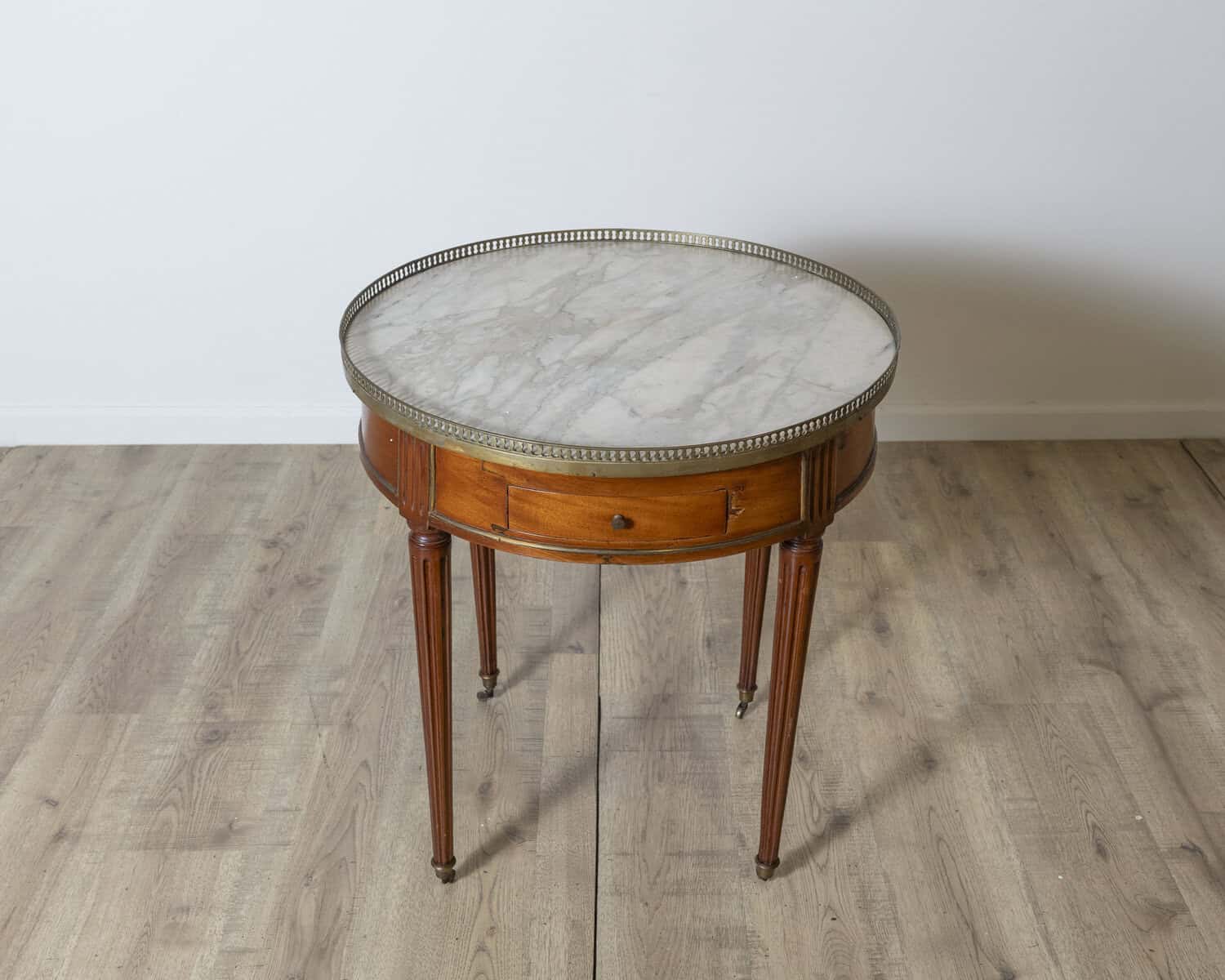 Late 18th Century French Mahogany Work Table with Marble Top and Brass Gallery - JAA
