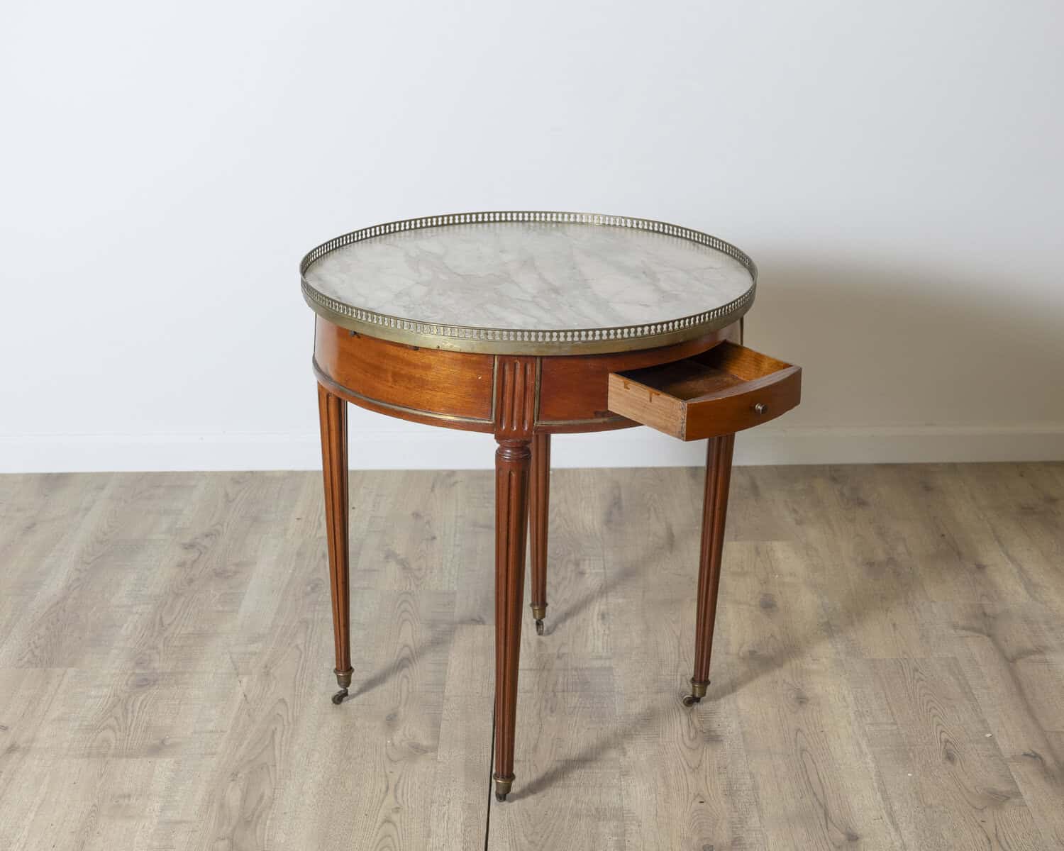 Late 18th Century French Mahogany Work Table with Marble Top and Brass Gallery - JAA