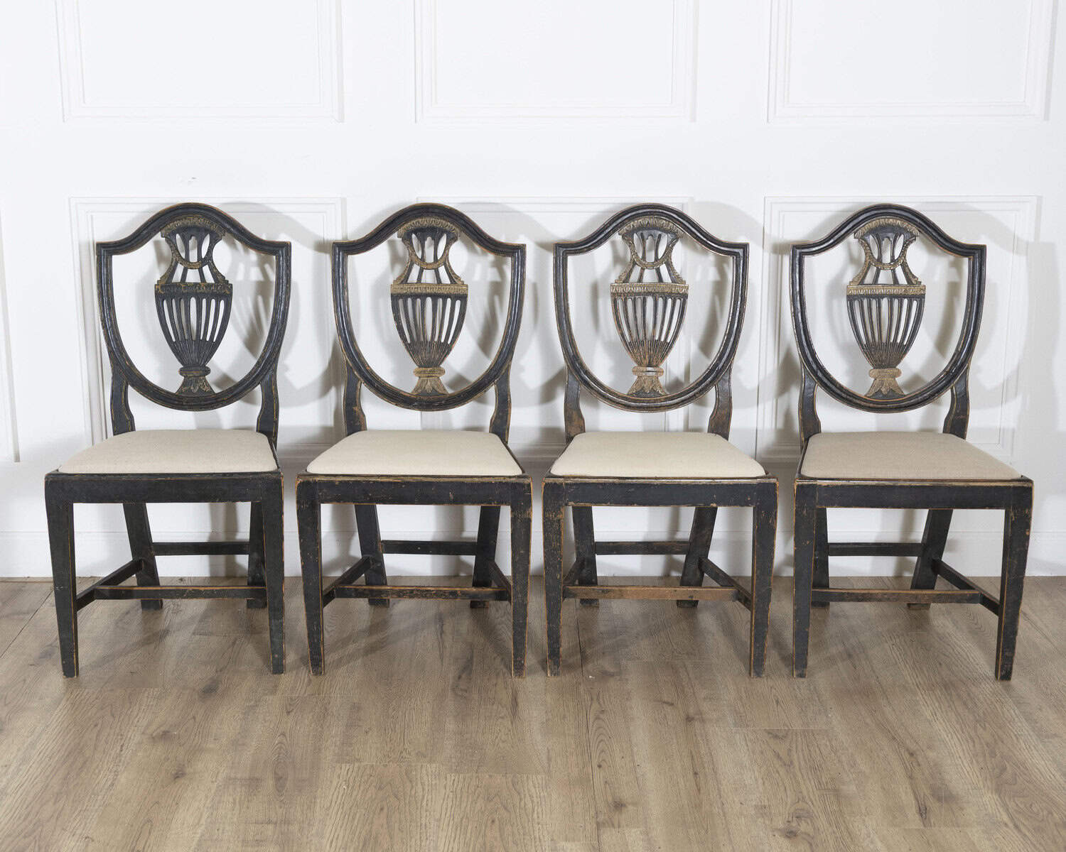Set of Four 19th Century Swedish Blackened Wood and Gilt Lyre-Back Chairs - JAA