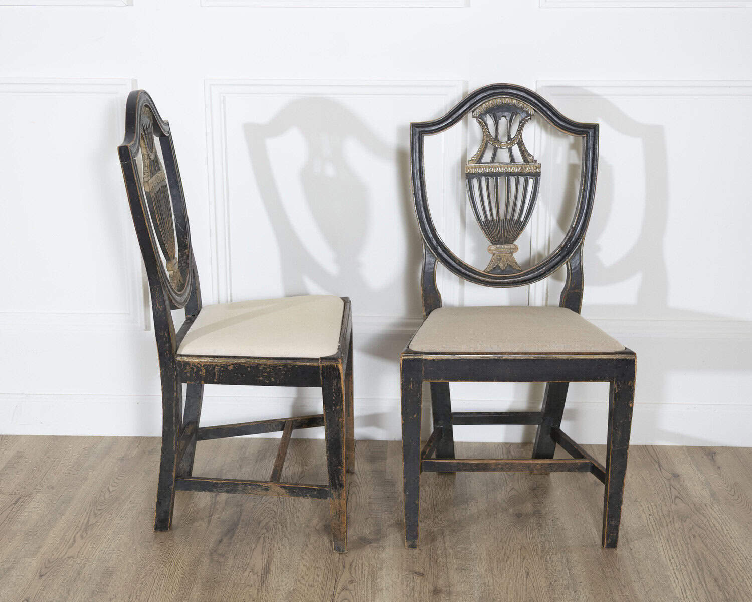 Set of Four 19th Century Swedish Blackened Wood and Gilt Lyre-Back Chairs - JAA