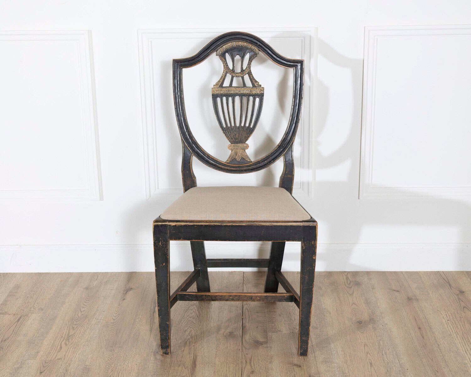Set of Four 19th Century Swedish Blackened Wood and Gilt Lyre-Back Chairs - JAA