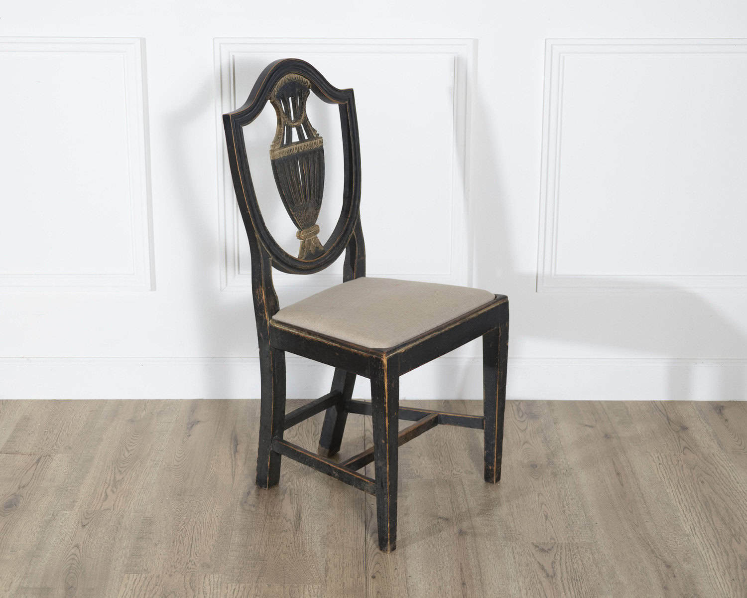 Set of Four 19th Century Swedish Blackened Wood and Gilt Lyre-Back Chairs - JAA