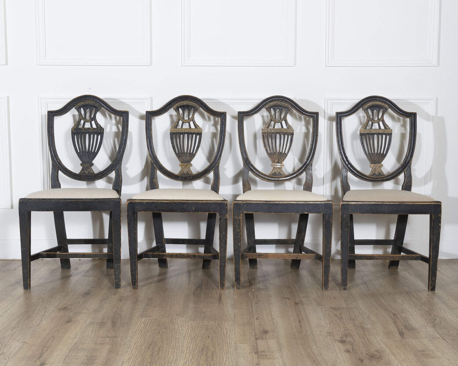 Set of Four 19th Century Swedish Blackened Wood and Gilt Lyre-Back Chairs - JAA