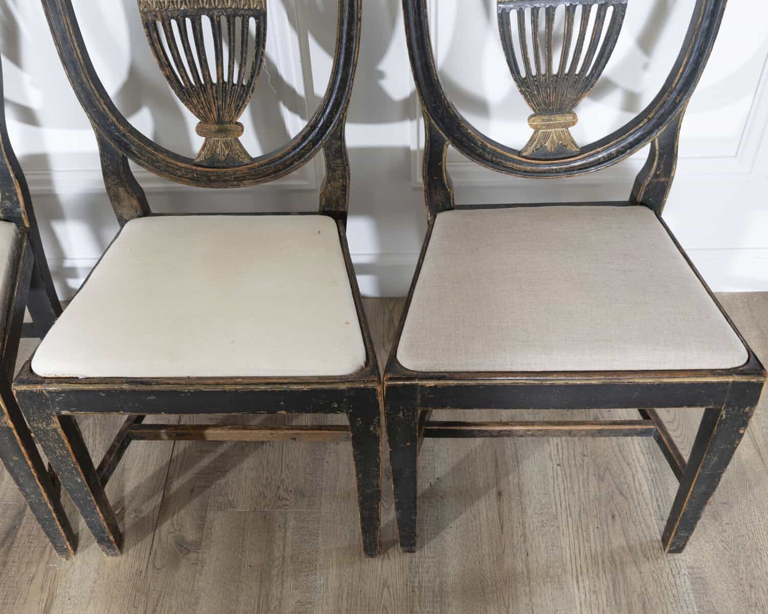 Set of Four 19th Century Swedish Blackened Wood and Gilt Lyre-Back Chairs - JAA