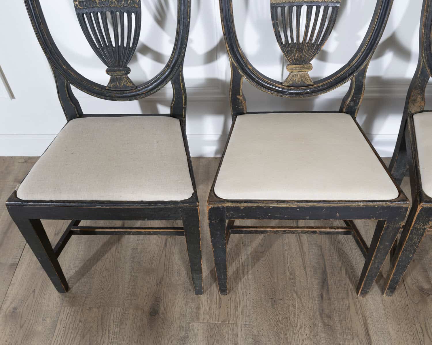 Set of Four 19th Century Swedish Blackened Wood and Gilt Lyre-Back Chairs - JAA