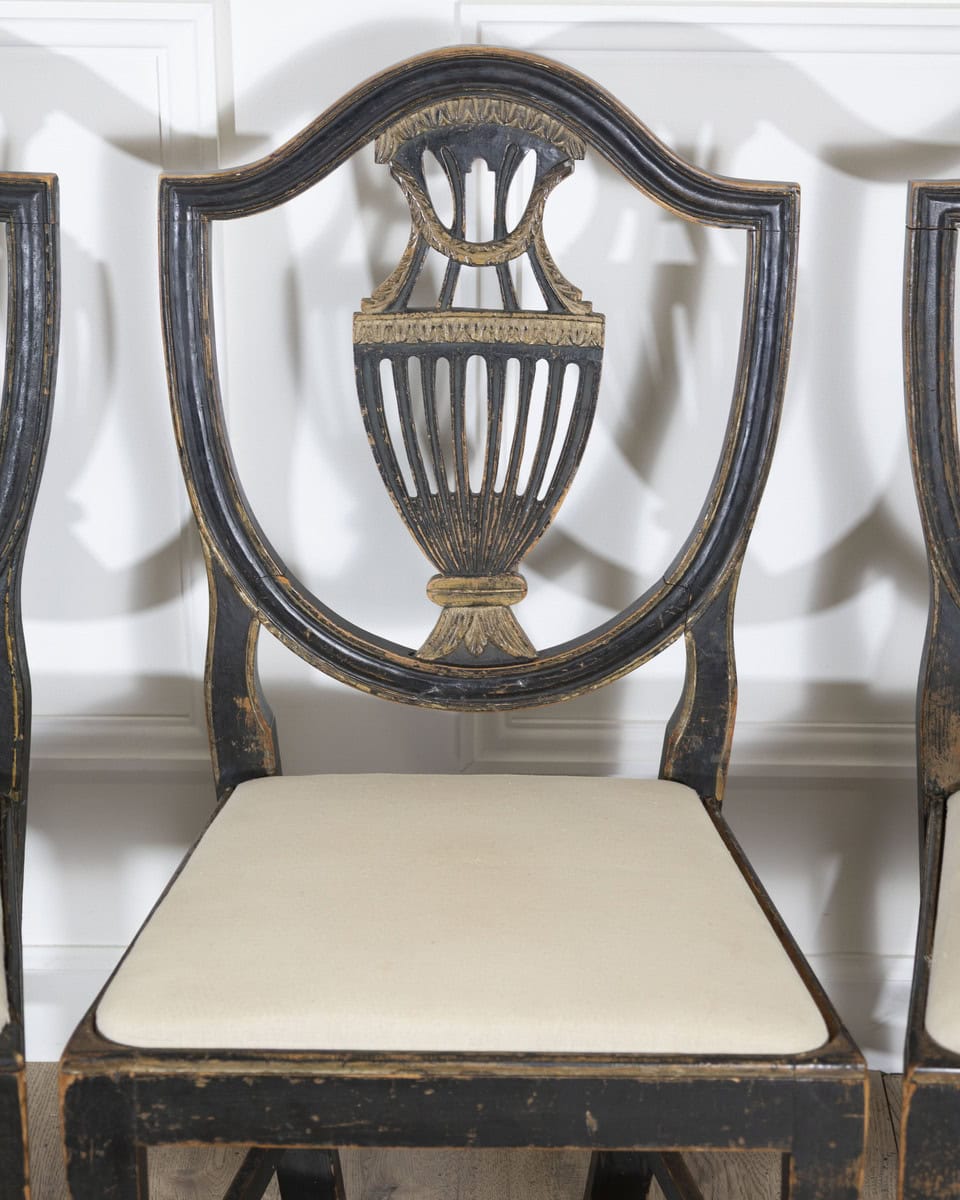 Set of Four 19th Century Swedish Blackened Wood and Gilt Lyre-Back Chairs - JAA