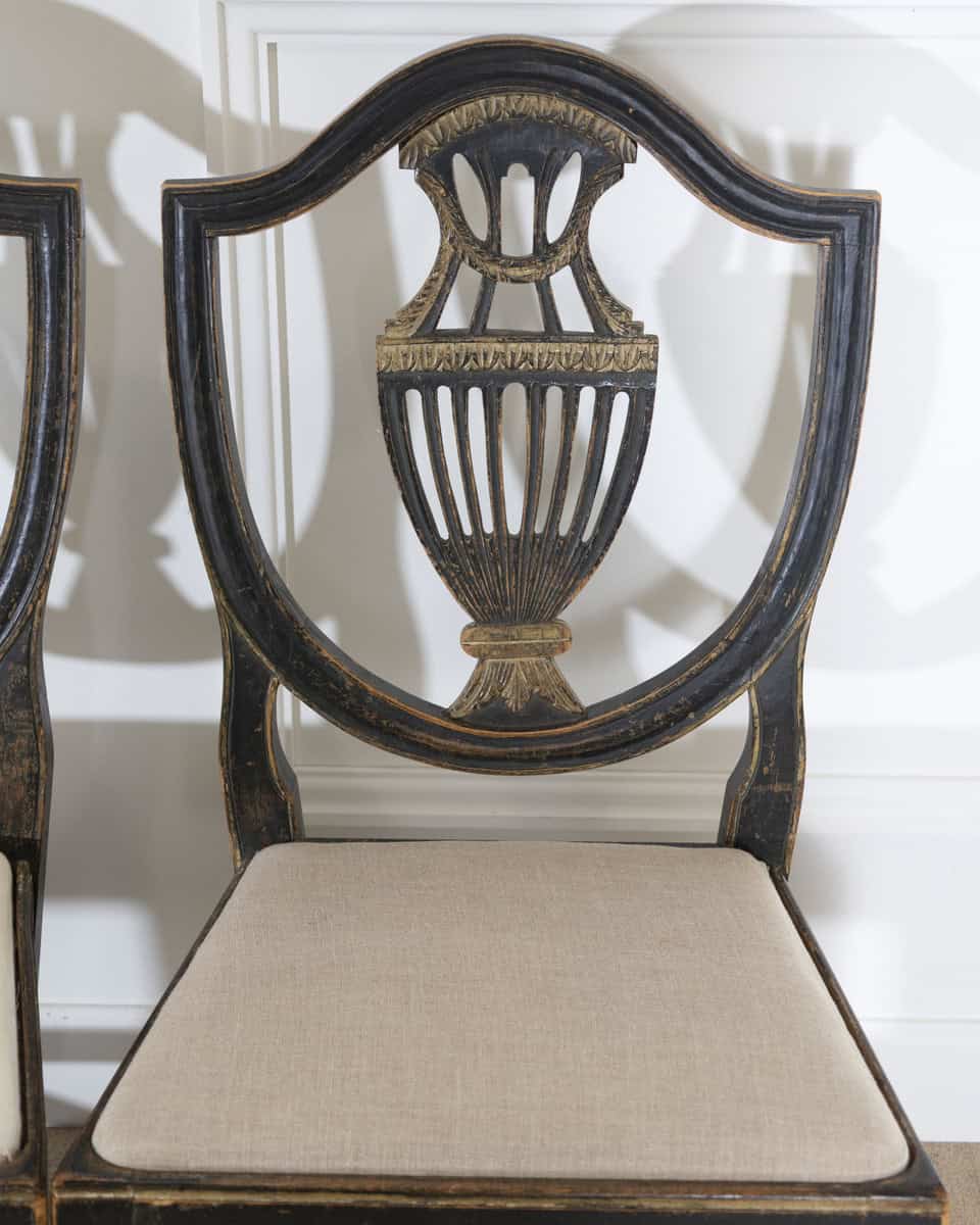 Set of Four 19th Century Swedish Blackened Wood and Gilt Lyre-Back Chairs - JAA
