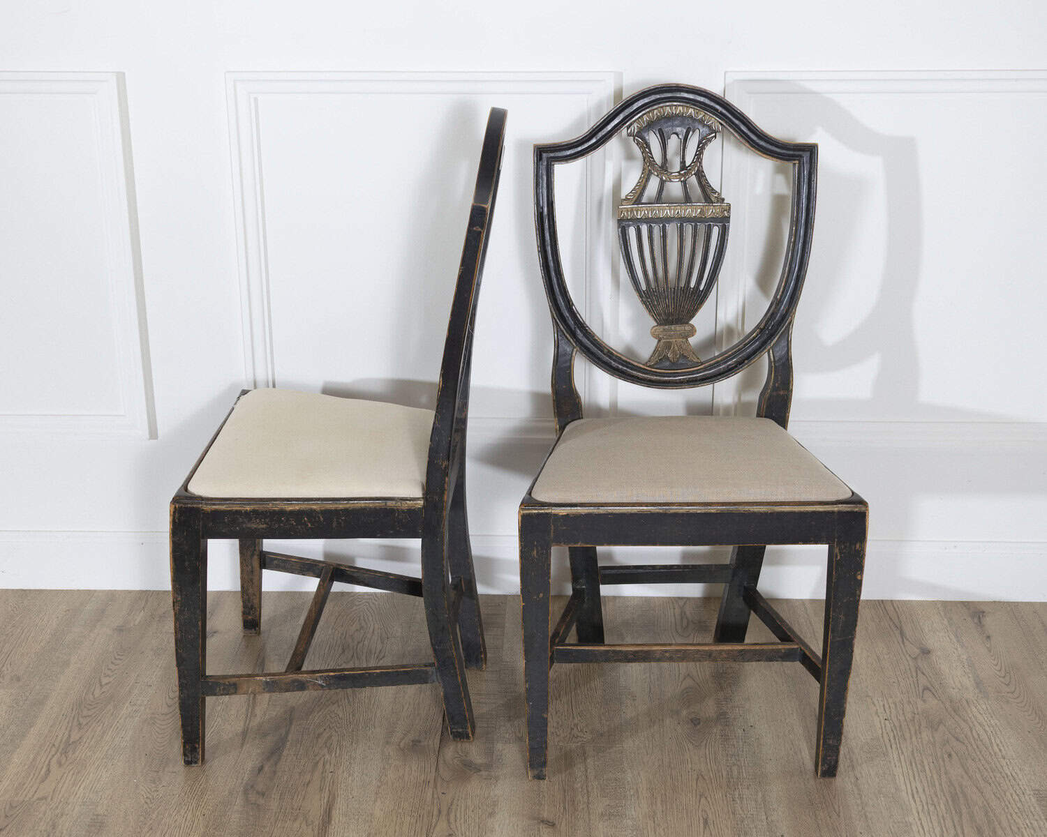 Set of Four 19th Century Swedish Blackened Wood and Gilt Lyre-Back Chairs - JAA