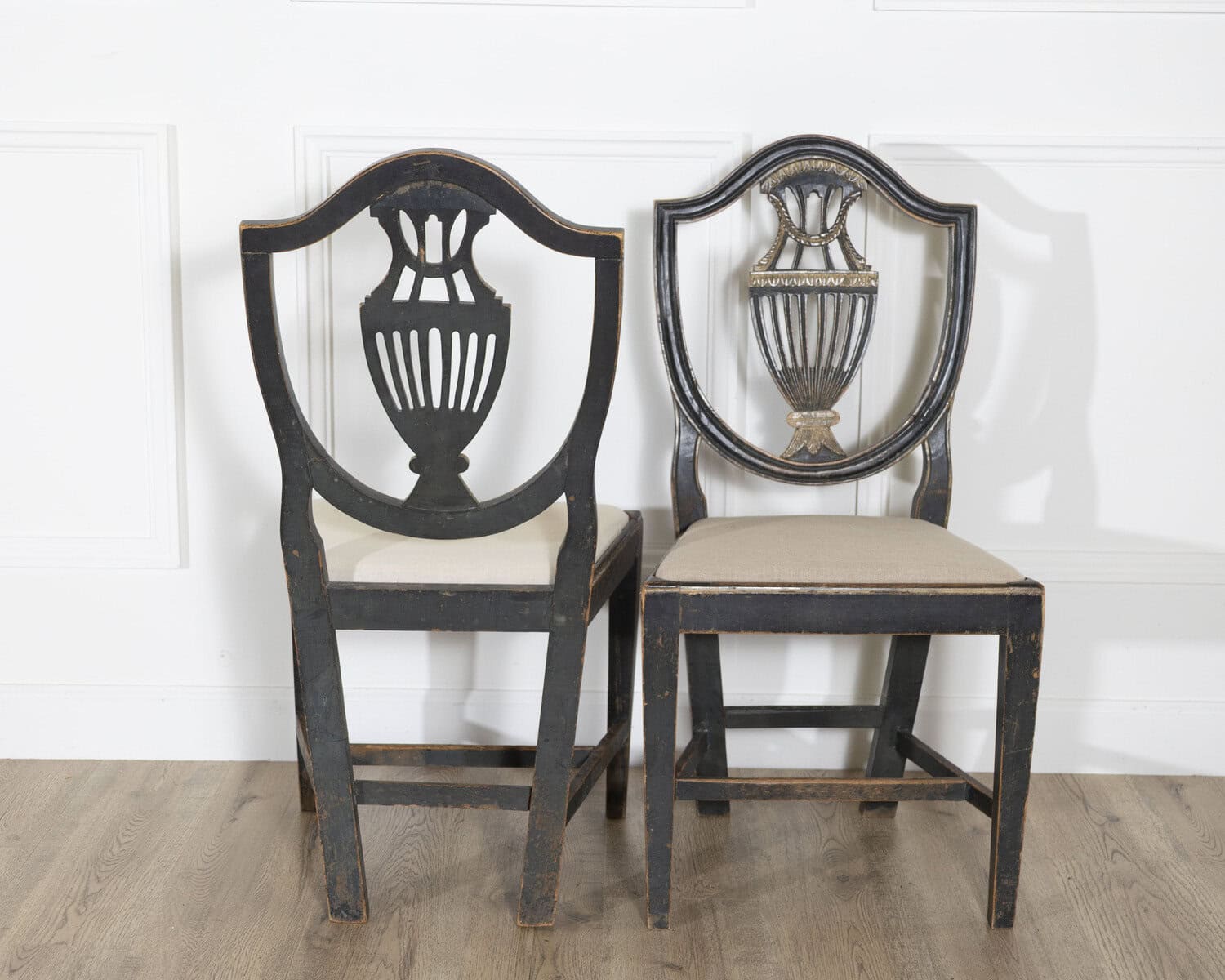 Set of Four 19th Century Swedish Blackened Wood and Gilt Lyre-Back Chairs - JAA