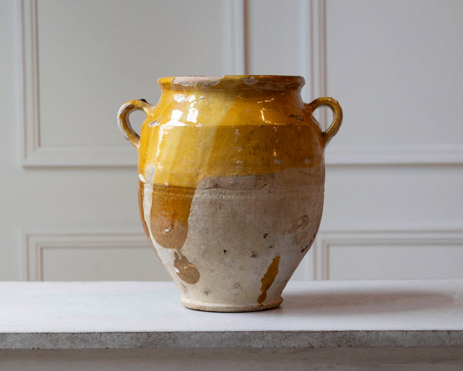 19th Century French Terracotta Confit Pot with Yellow Ochre Glaze - JAA