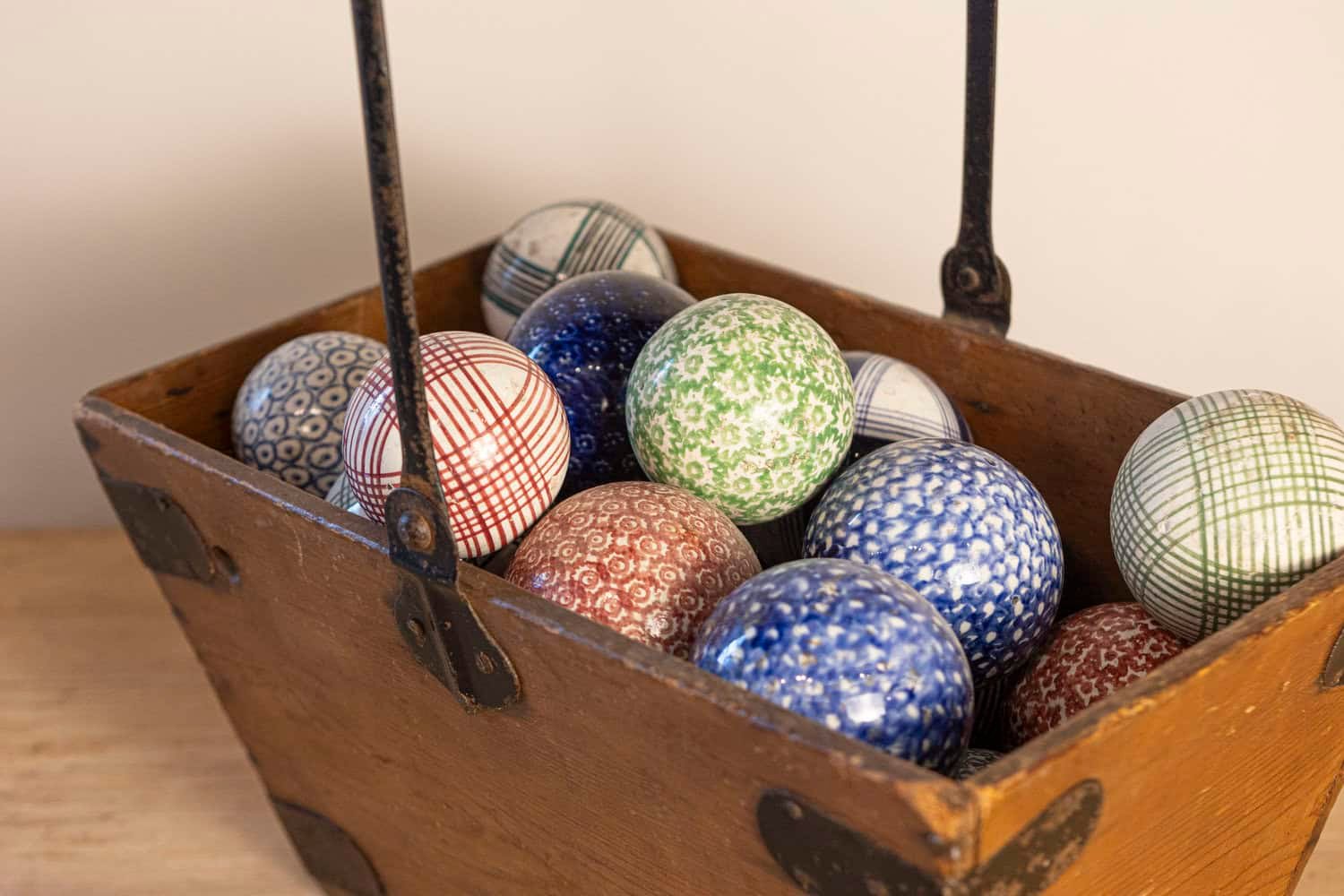 Set of 26 English Victorian Composite Croquet Balls with Varied Colorful Designs - JAA