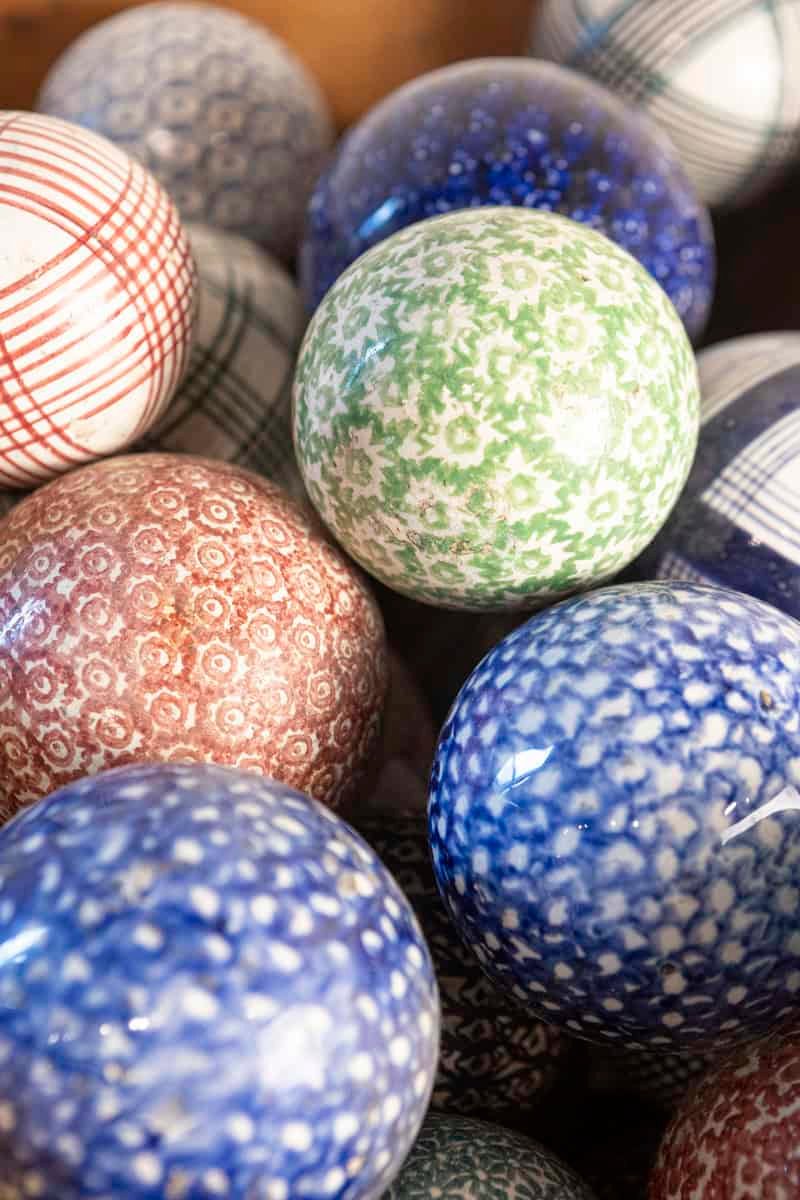 Set of 26 English Victorian Composite Croquet Balls with Varied Colorful Designs - JAA