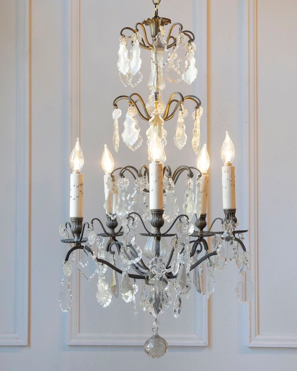40% OFF. 19th Century French Five-Light Iron and Crystal Chandelier with Pendeloques - JAA