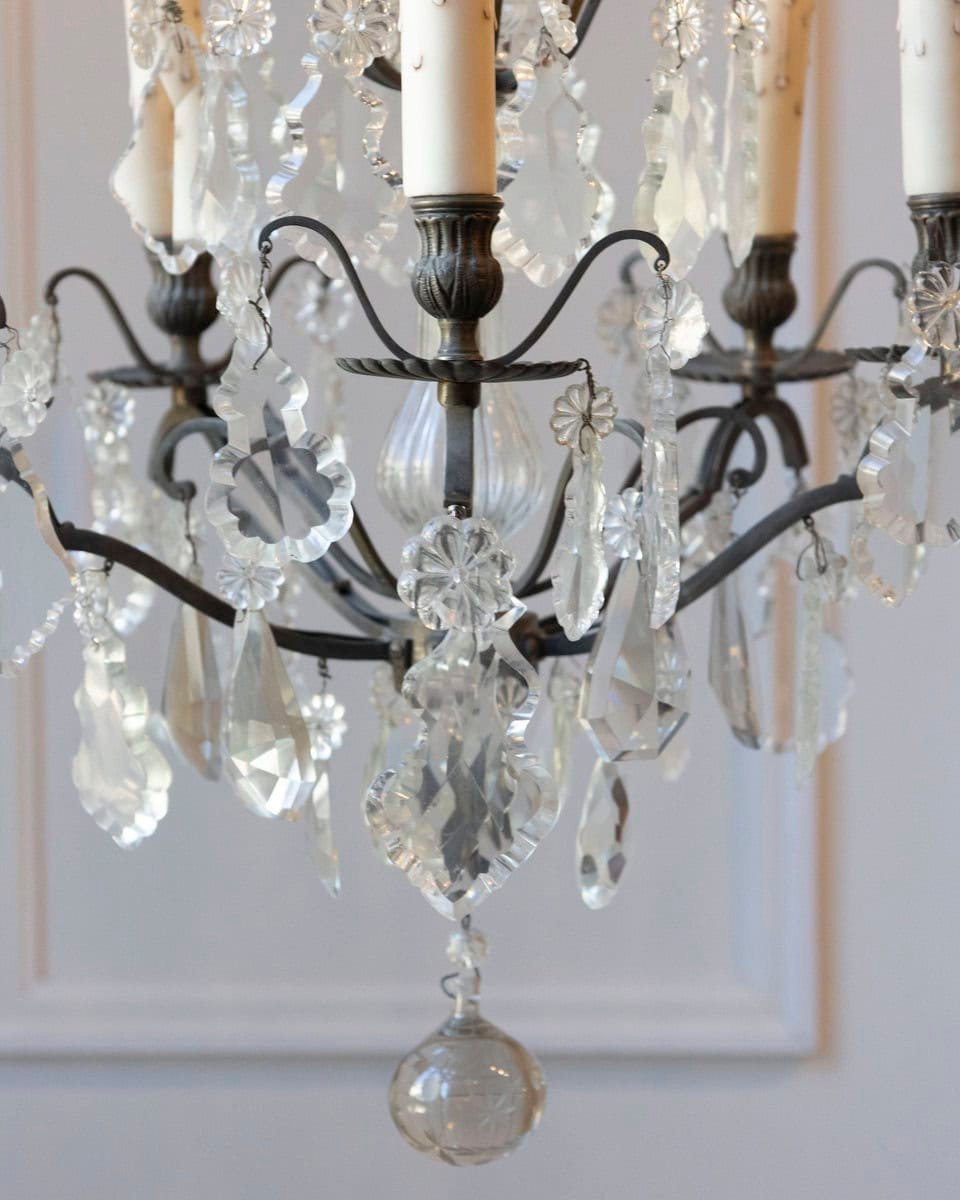 40% OFF. 19th Century French Five-Light Iron and Crystal Chandelier with Pendeloques - JAA