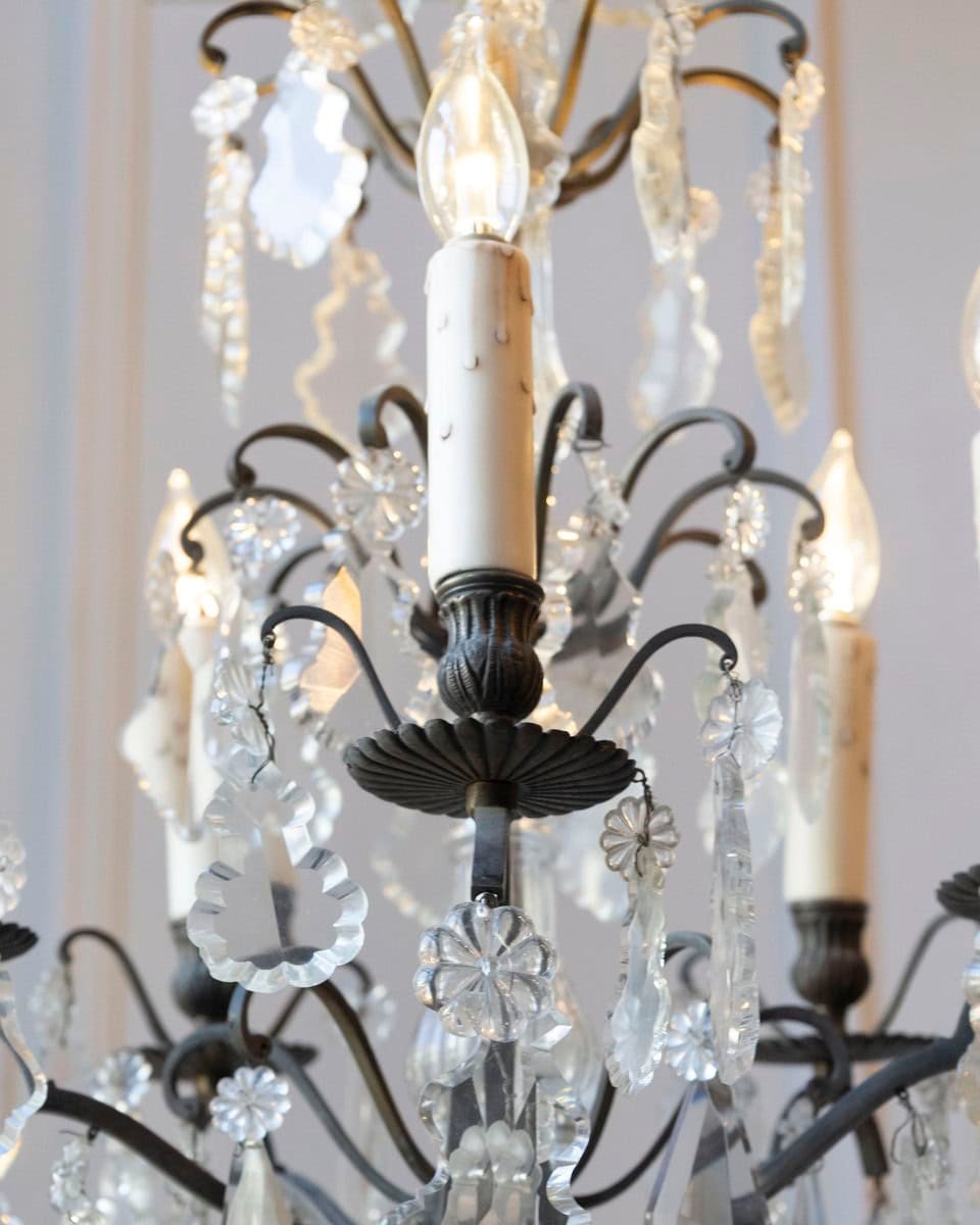 40% OFF. 19th Century French Five-Light Iron and Crystal Chandelier with Pendeloques - JAA