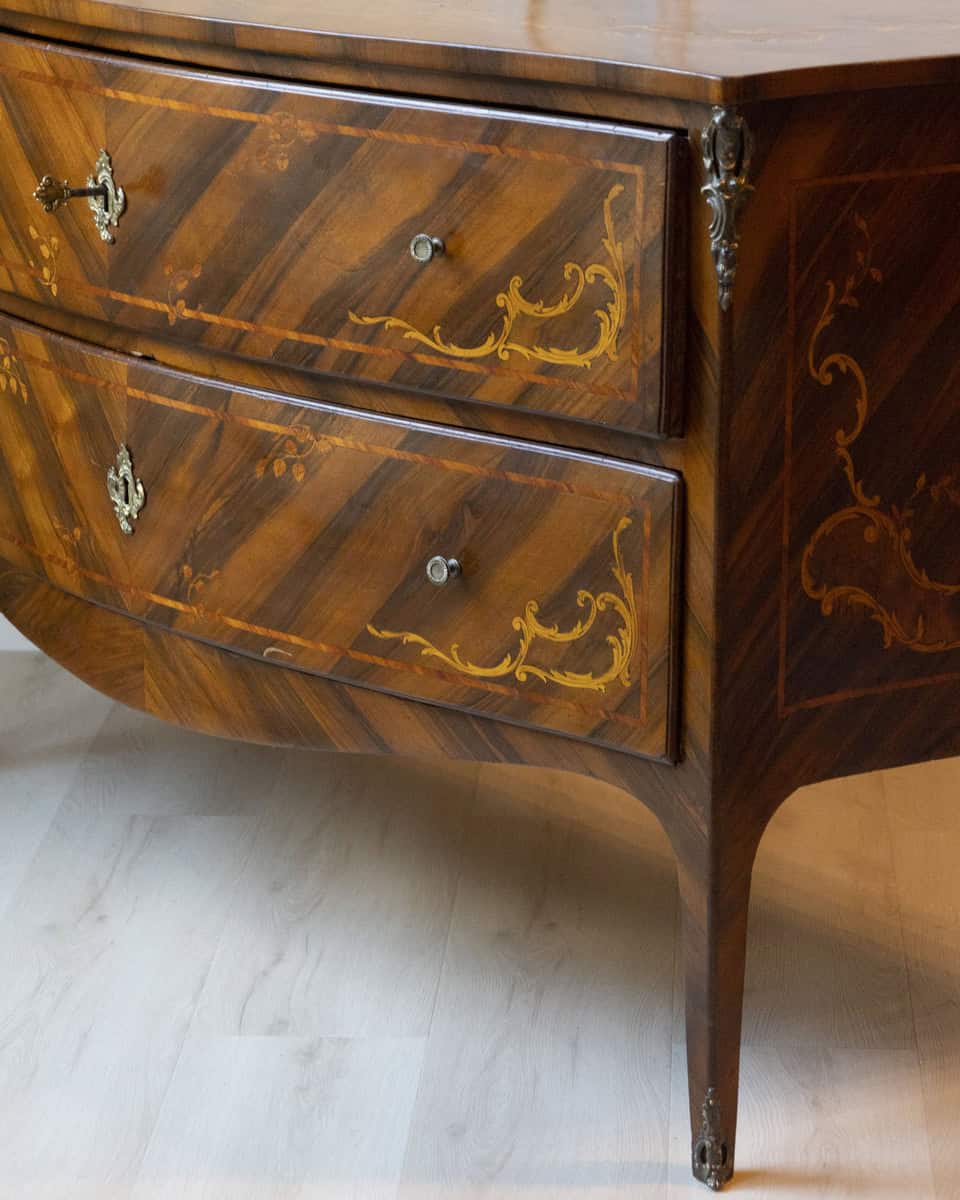 ON HOLD - Pair of 18th-Century Lombard Marquetry Commodes in Walnut and Bois de Rose - JAA