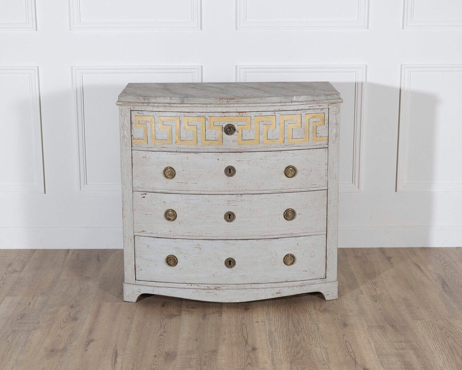 Swedish Gustavian Painted Chest of Drawers with Decorative Livery, Circa 1840 - JAA