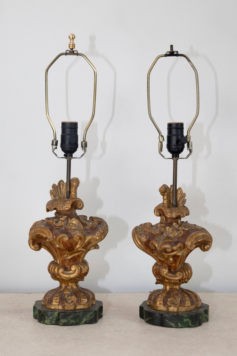 Pair of 18th Century French Giltwood Fragment Table Lamps - JAA