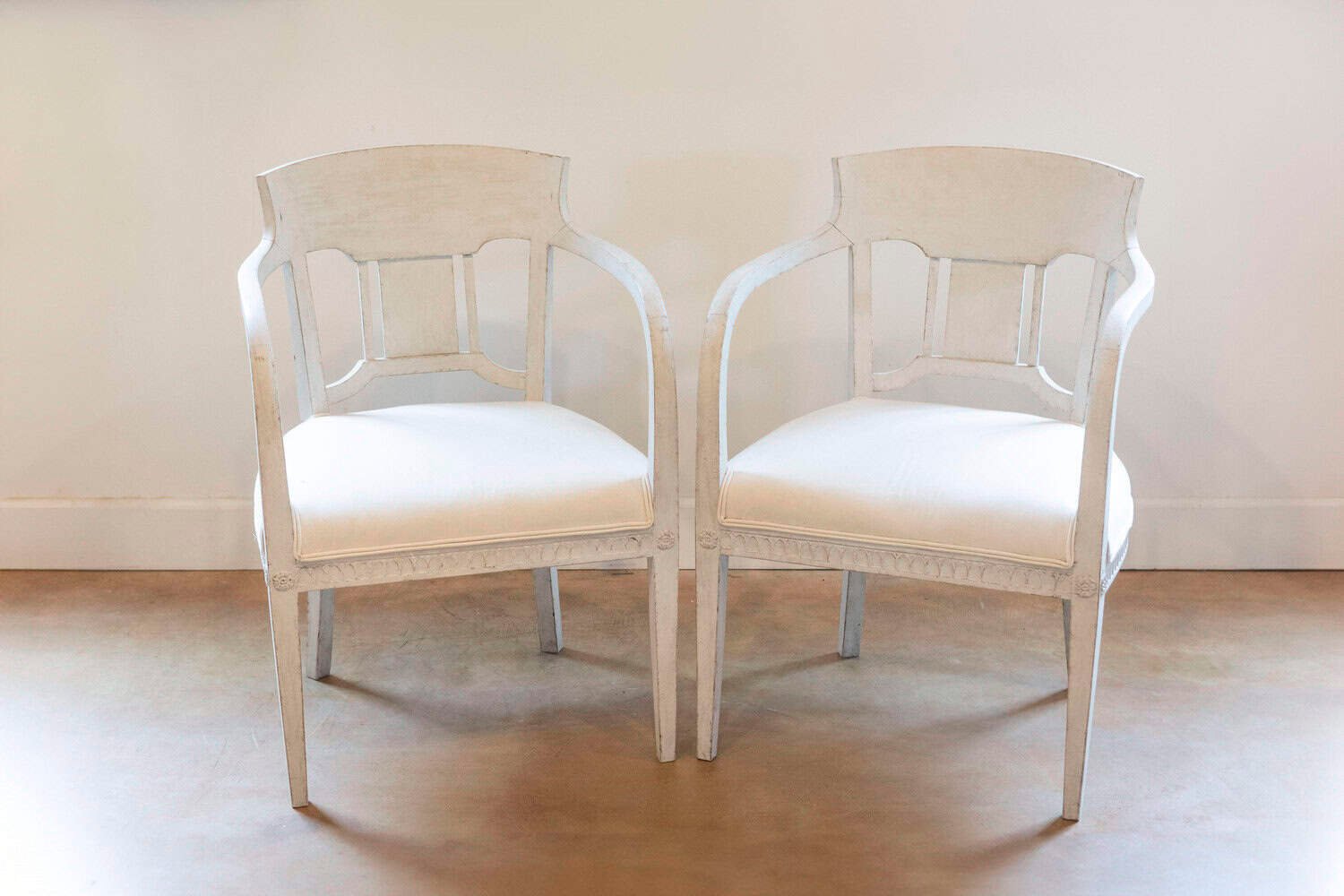 Pair of 1870s Swedish Painted Wood Neoclassical Style Upholstered Armchairs - JAA