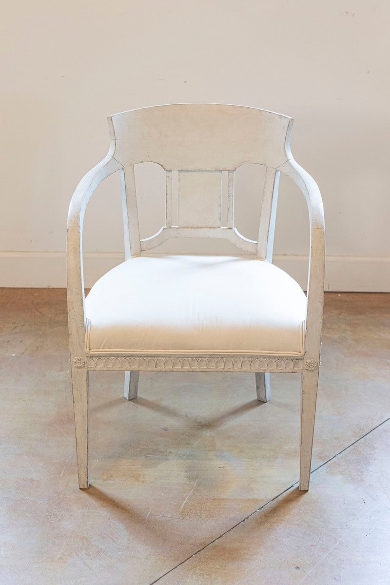 Pair of 1870s Swedish Painted Wood Neoclassical Style Upholstered Armchairs - JAA