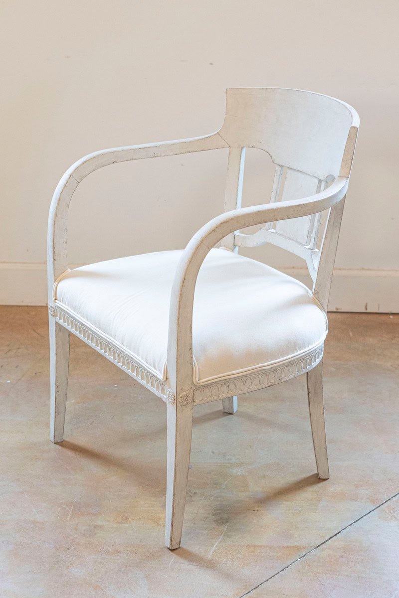Pair of 1870s Swedish Painted Wood Neoclassical Style Upholstered Armchairs - JAA