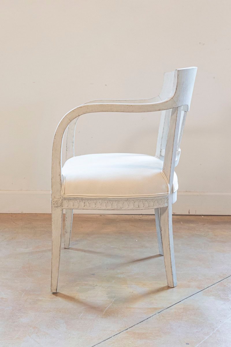 Pair of 1870s Swedish Painted Wood Neoclassical Style Upholstered Armchairs - JAA