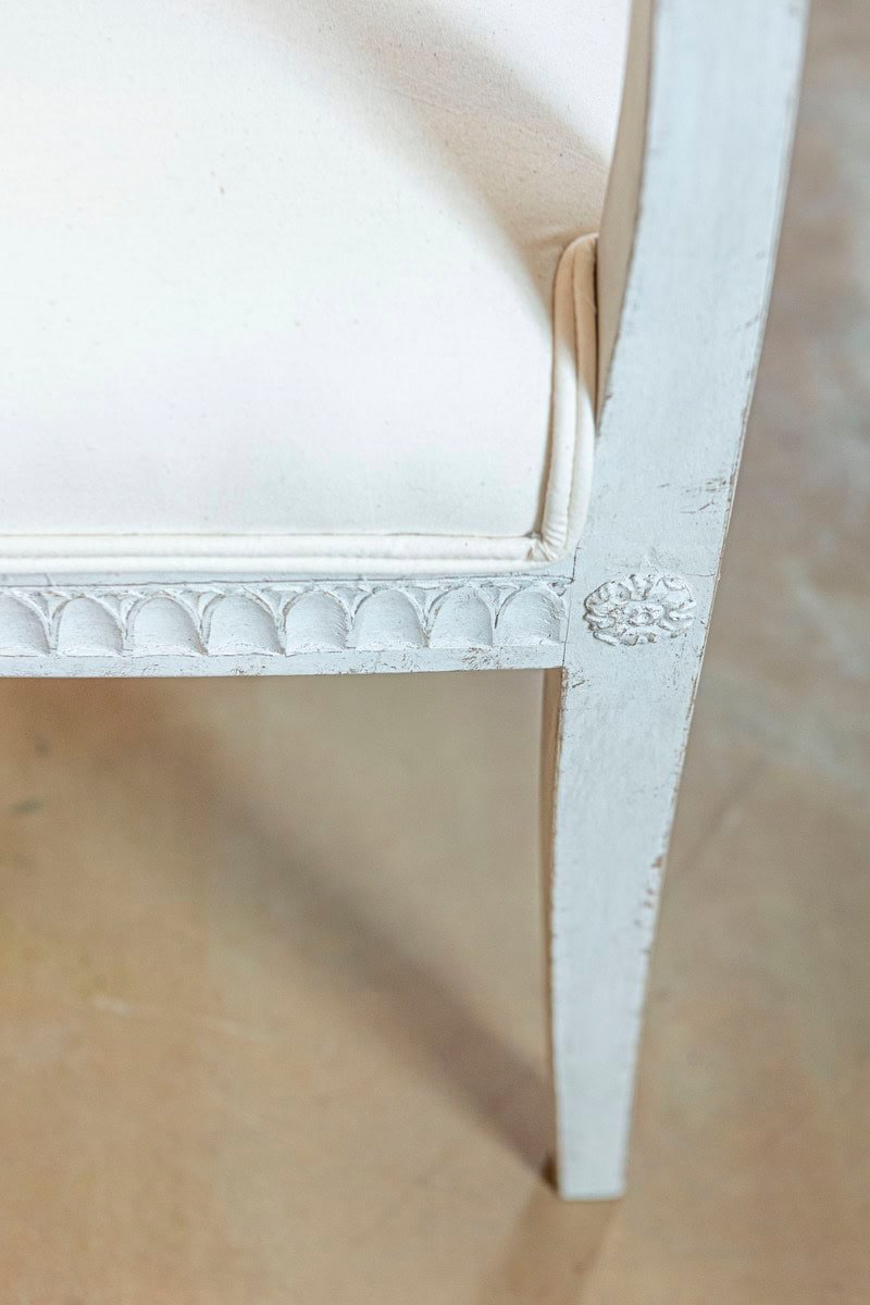 Pair of 1870s Swedish Painted Wood Neoclassical Style Upholstered Armchairs - JAA