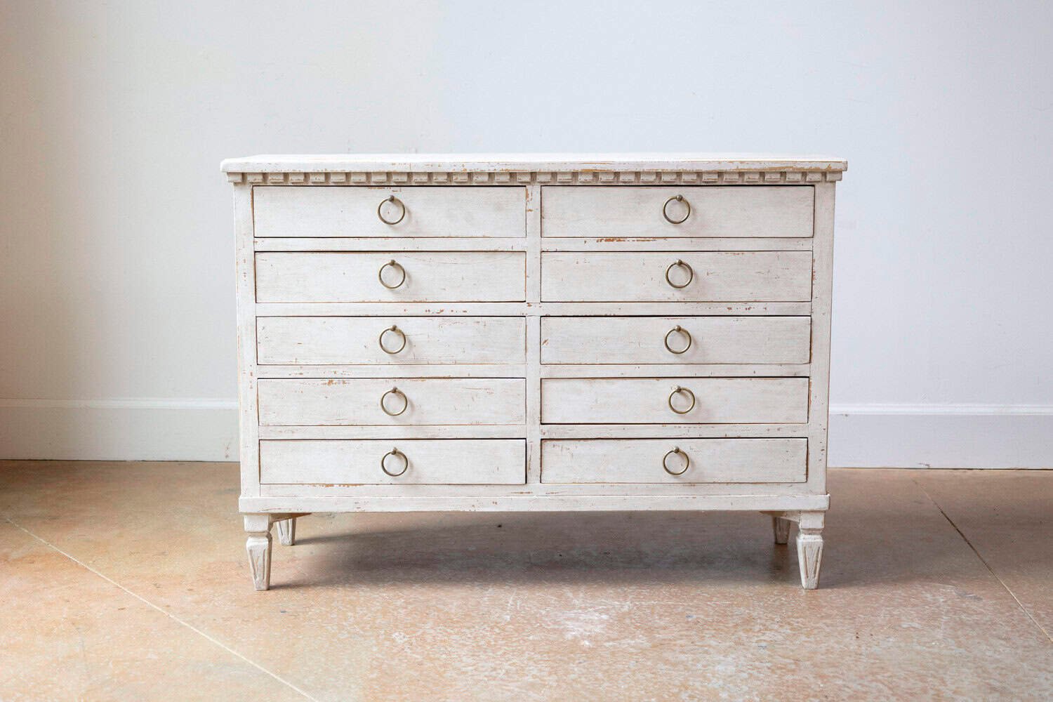 Swedish Gustavian Style 1890s Apothecary Chest with 10 Drawers and Carved Dentil - JAA