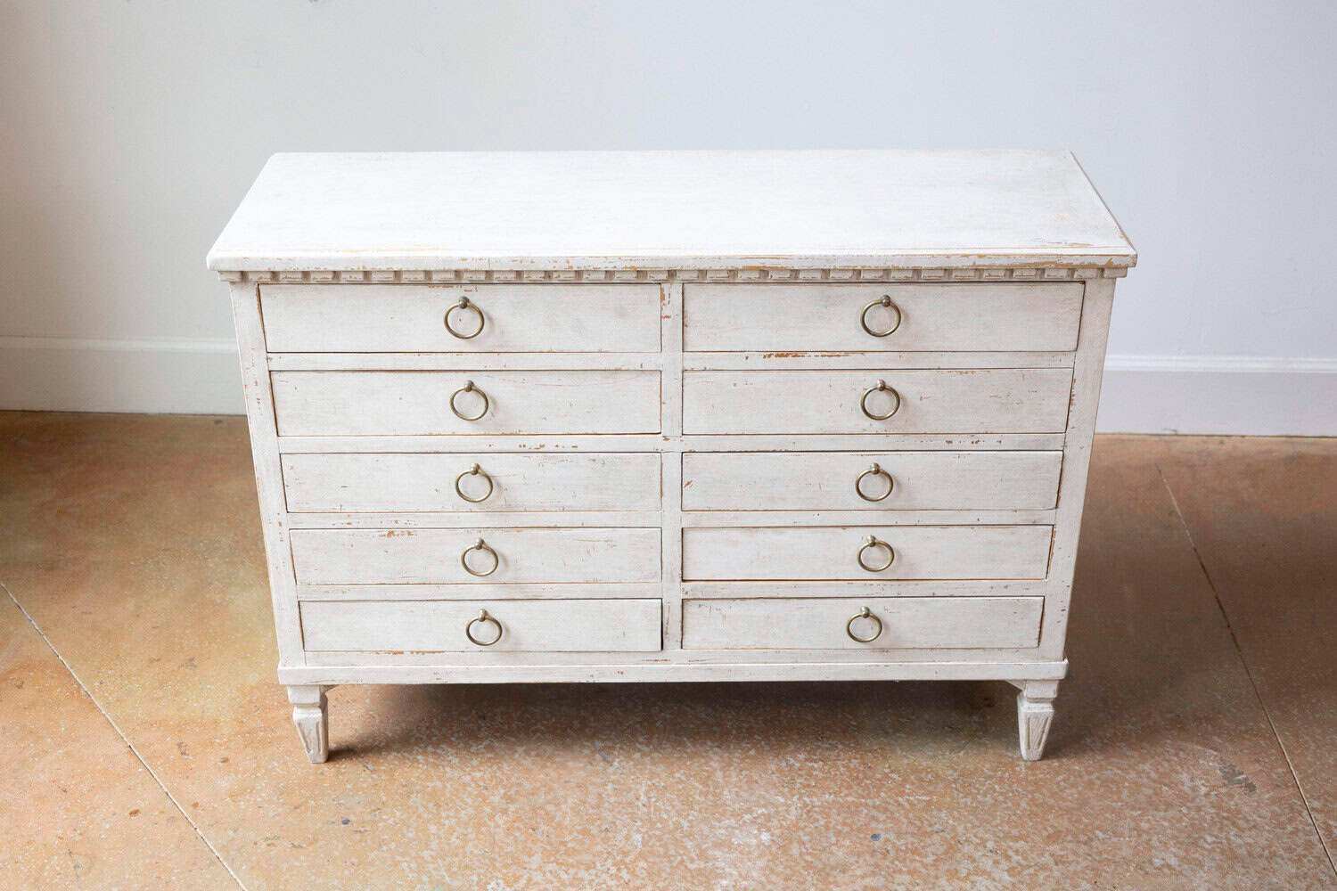 Swedish Gustavian Style 1890s Apothecary Chest with 10 Drawers and Carved Dentil - JAA