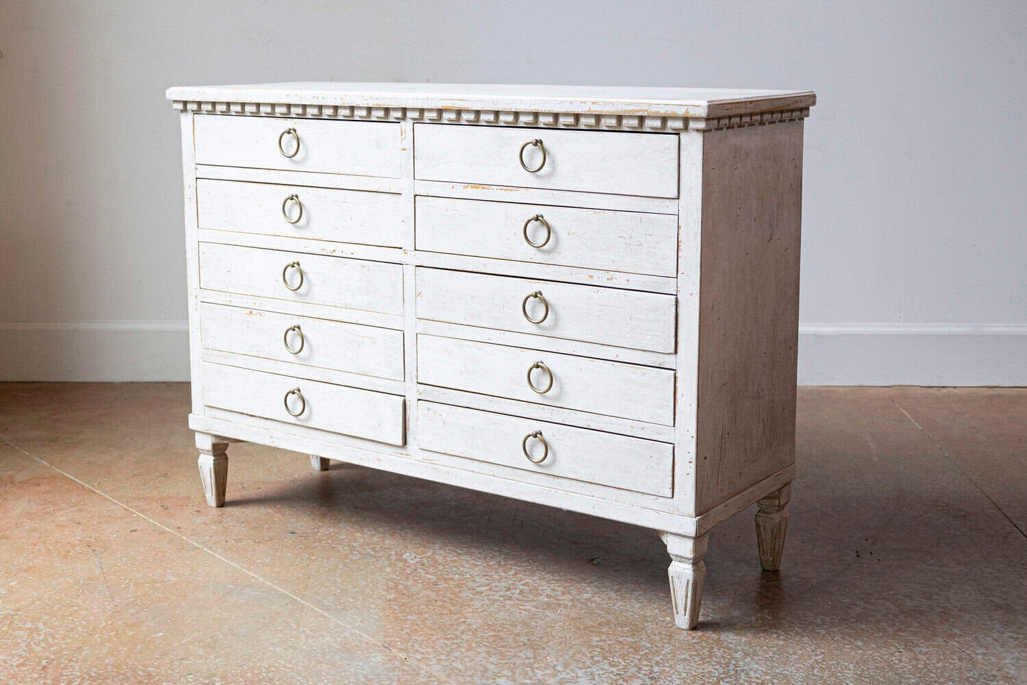 Swedish Gustavian Style 1890s Apothecary Chest with 10 Drawers and Carved Dentil - JAA