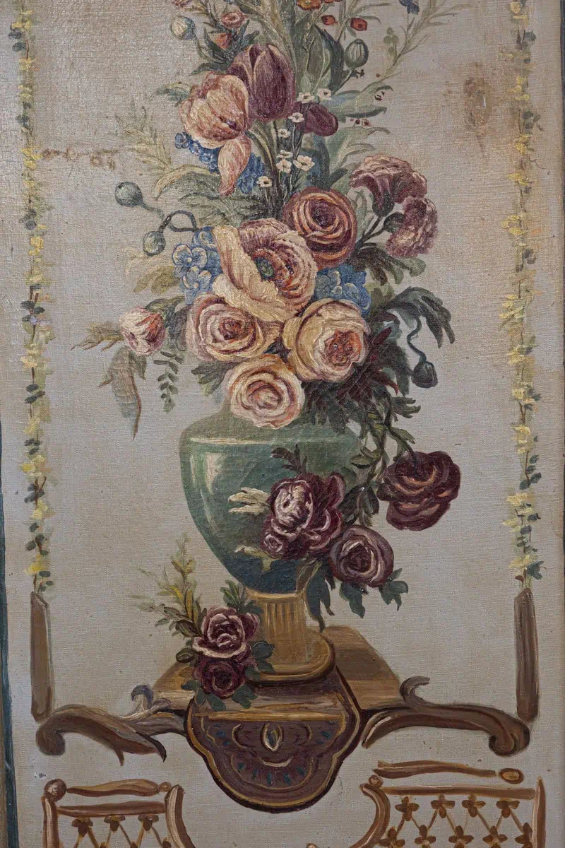 French Napoleon III Period Painted Decorative Panels with Bouquets, circa 1860 - JAA