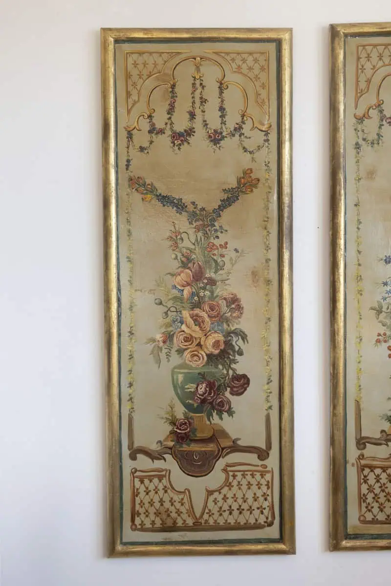 French Napoleon III Period Painted Decorative Panels with Bouquets, circa 1860 - JAA